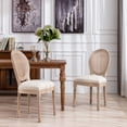 thumbnail image 1 of French Style Solid Wood Frame Antique Painting Linen Fabric Rattan Back Dining Chair, Set of 2, Cream 73190, 1 of 7