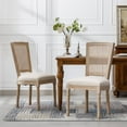 thumbnail image 1 of French Style Solid Wood Frame Antique Painting Linen Fabric Square Rattan Back Dining Chair, Set of 2, Cream 90982, 1 of 9