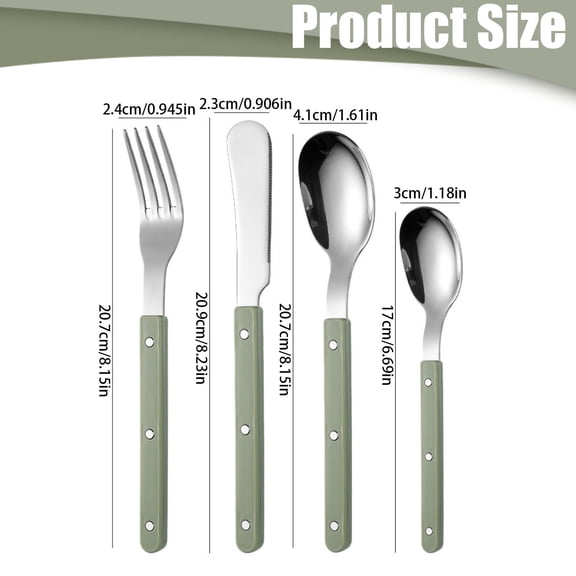 French Style Stainless Steel Cutlery Set - 4-Piece Rivet Handle Flatware with Colorful Handles - Pink
