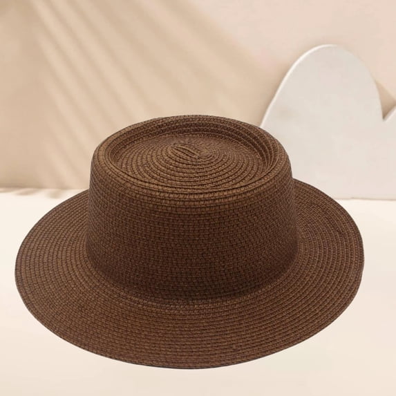 French Style Straw Hat, Solid Color Dome Top Boater Hat for Women and Men, Unisex Casual Summer Hat for Daily Fashion Wear and Outdoor Coffee