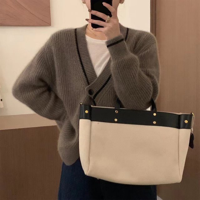 French Style V Neck Cardigan With Single Button Closure And Striped