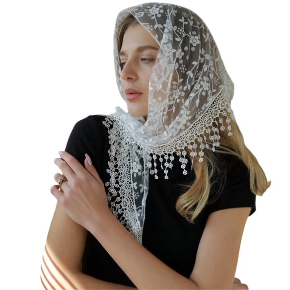 French Styles Lace Flower Headwrap Triangle Head Scarf Elegant Bandanas for Women Music Festival Photography Accessories