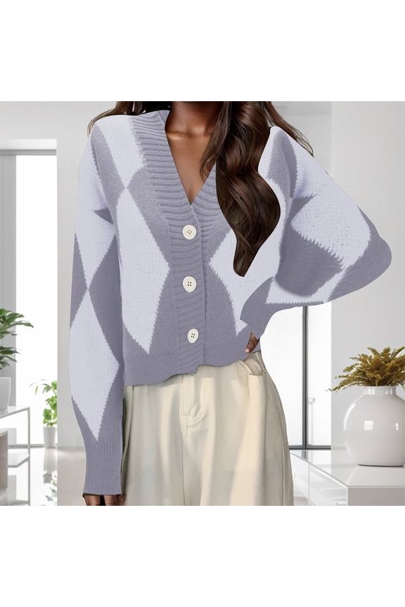 French Temperament Jacket Women's Spring And Autumn Design Korean Casual Commuting Style Green Rhombi V Neck Knitwear Olive Open Sweater plus Size Short Cardigan Holiday Cardigans for Women Crotchet