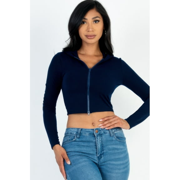 French Terry Crop Zip Up Hoodie