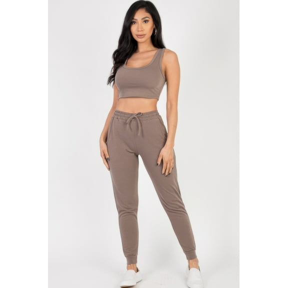 French Terry Cropped Tank Top & Joggers Set