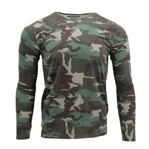French Terry Thermal Top, Moisture Wicking, Midweight Layer, Made in USA, Camo, Size Large