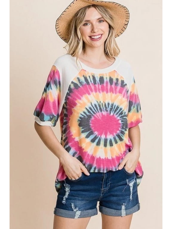 French Terry Casual Mini Bubble Sleeves Tunic Top