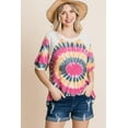 thumbnail image 1 of French Terry Tie Dye Printed Casual Mini Bubble Sleeves Tunic Top, 1 of 5