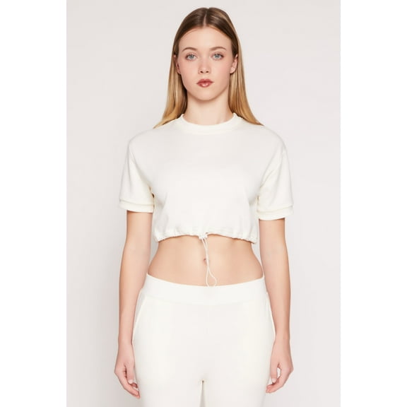 Womens French Terry Toggle Drawstring Hem Crop Top