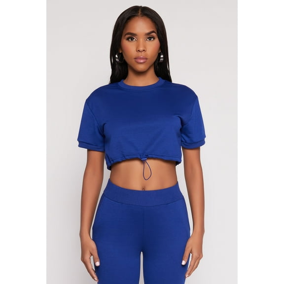 Womens French Terry Toggle Drawstring Hem Crop Top