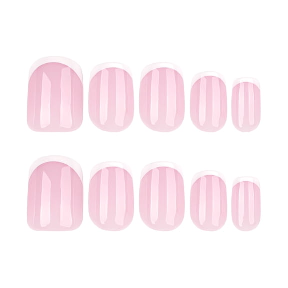 French Tip Fake Nails, White and Pink Short Square Glossy Press on Nails, Self-Adhesive, 24 Count
