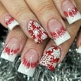 thumbnail image 1 of Snowflake Artificial Nails French Tip False Nails Christmas Press On Nails Full Cover Stick on Nails for Woman, 1 of 4