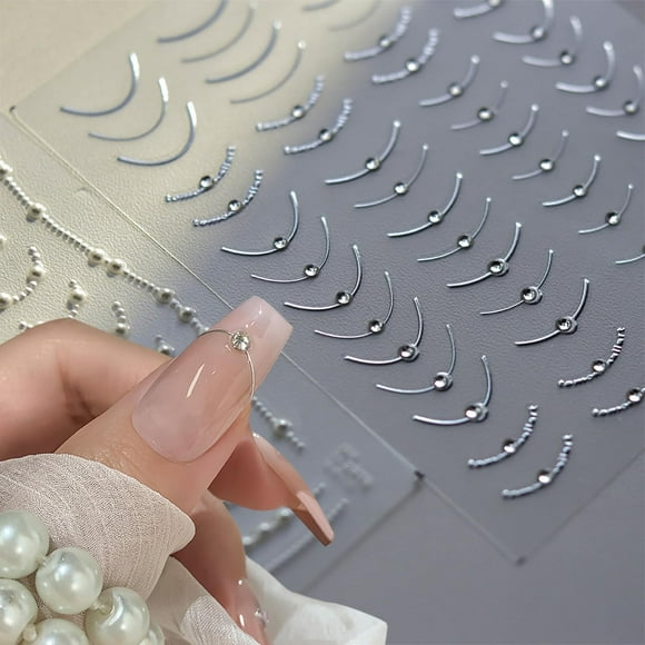 French Tip Nail Stickers, TMA22 Sheets 5D Crystal Lines Nail Art Stickers Self-Adhesive Gold Silver Lines Nail Decals Curved Strips with Diamond Nail Design Supplies for Women Nail Decorations