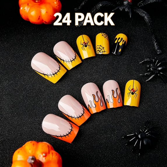 French Tip Press-On Nails, Almond,Multicolour, Medium Length, 24 Count,B