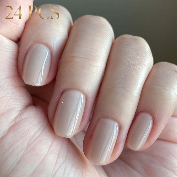 French Tip Press-On Nails, Almond, Solid Color,Short, 24 Count,A