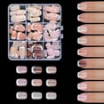 thumbnail image 1 of French Tip Press on Nails Almond Shape Fake Nails Full Cover Glosses Nude False Nails Acrylic Nails Adhesive Tabs, 1 of 17