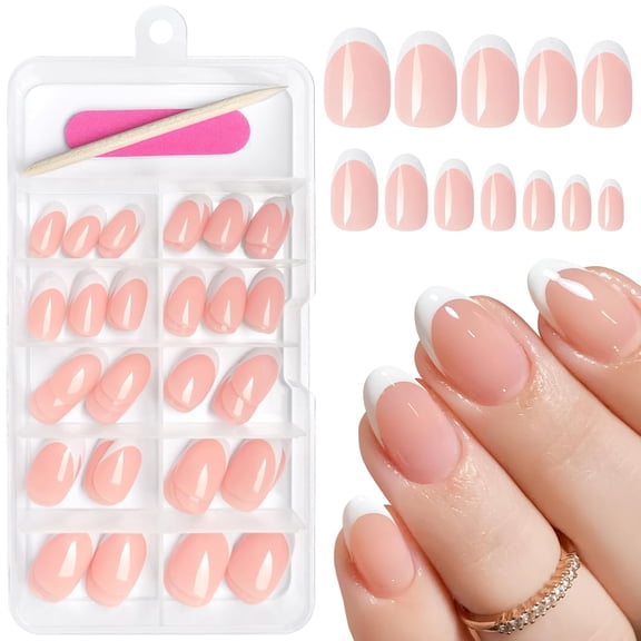 French Tip Press on Nails Short Oval Fake Nails, 120pcs White French Tips Nails Press on Medium Almond False Acrylic Nails for Women and Girls