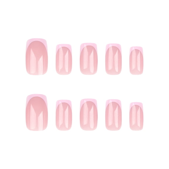 French Tip Press on Nails in Pink and White, Short Square Glossy False Nails, Box Pack, 24 Count
