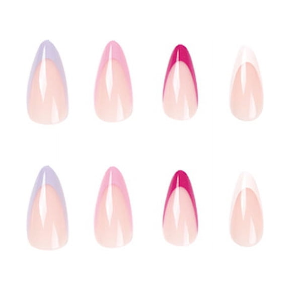French Tip Press on Nails in White, Purple, and Red, Medium Stiletto Glossy False Nails, 24 Count