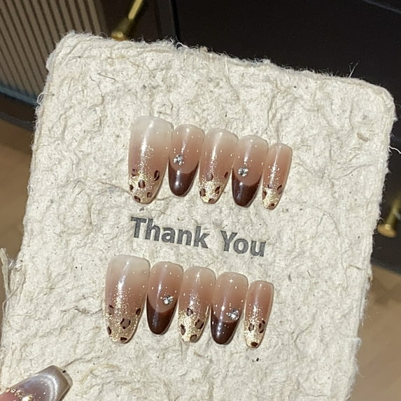 French Tip Simple Handmade Press on Nails for Women Classy Cool Cute Medium Almond Leopard Fake Nails