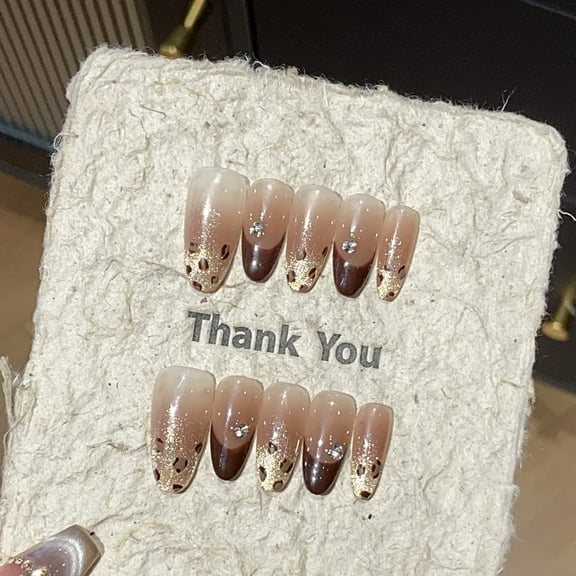 French Tip Simple Handmade Press on Nails for Women Classy Cool Cute Medium Almond Leopard Fake Nails