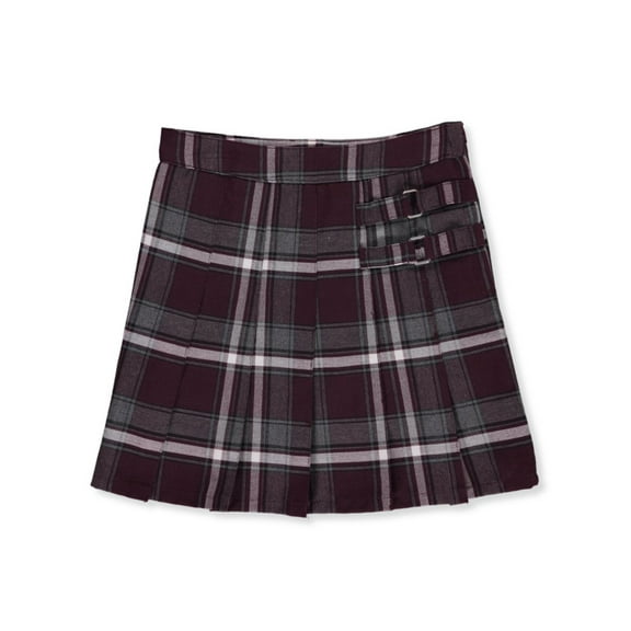 French Toast Big Girls' “Buckled” Plaid Scooter Skirt (Sizes 7 – 20) Color: burgundy/gray/white *plaid #91* Size: 16