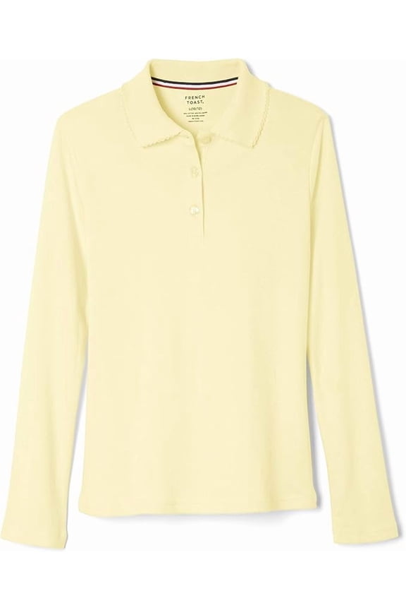 Big Girls' Long Sleeve Interlock Polo with Picot Collar, Yellow, 14