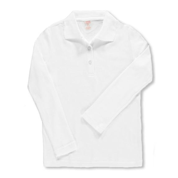 French Toast Big Girls' Plus L/S Fitted Knit Polo With Picot Collar - white, 10.5 (Big Girls Plus)