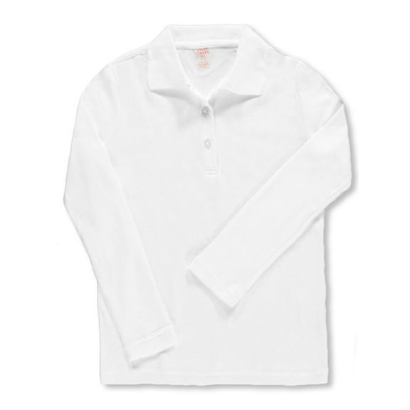 French Toast Big Girls' Plus L/S Fitted Knit Polo With Picot Collar - white, 10.5 (Big Girls Plus)