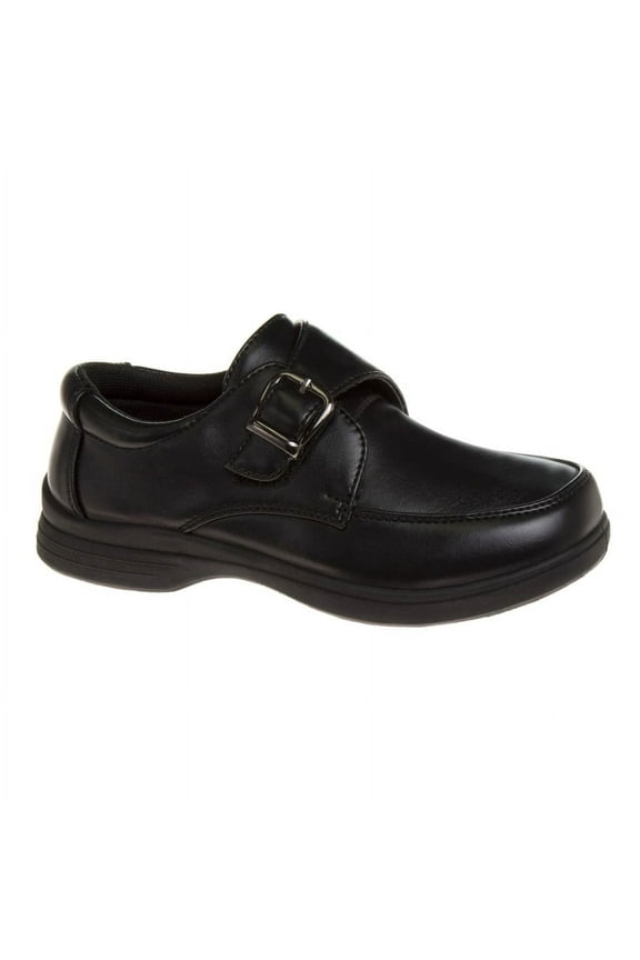 Boys Slip-on Comfort School Shoes with buckle detail - Black, 6