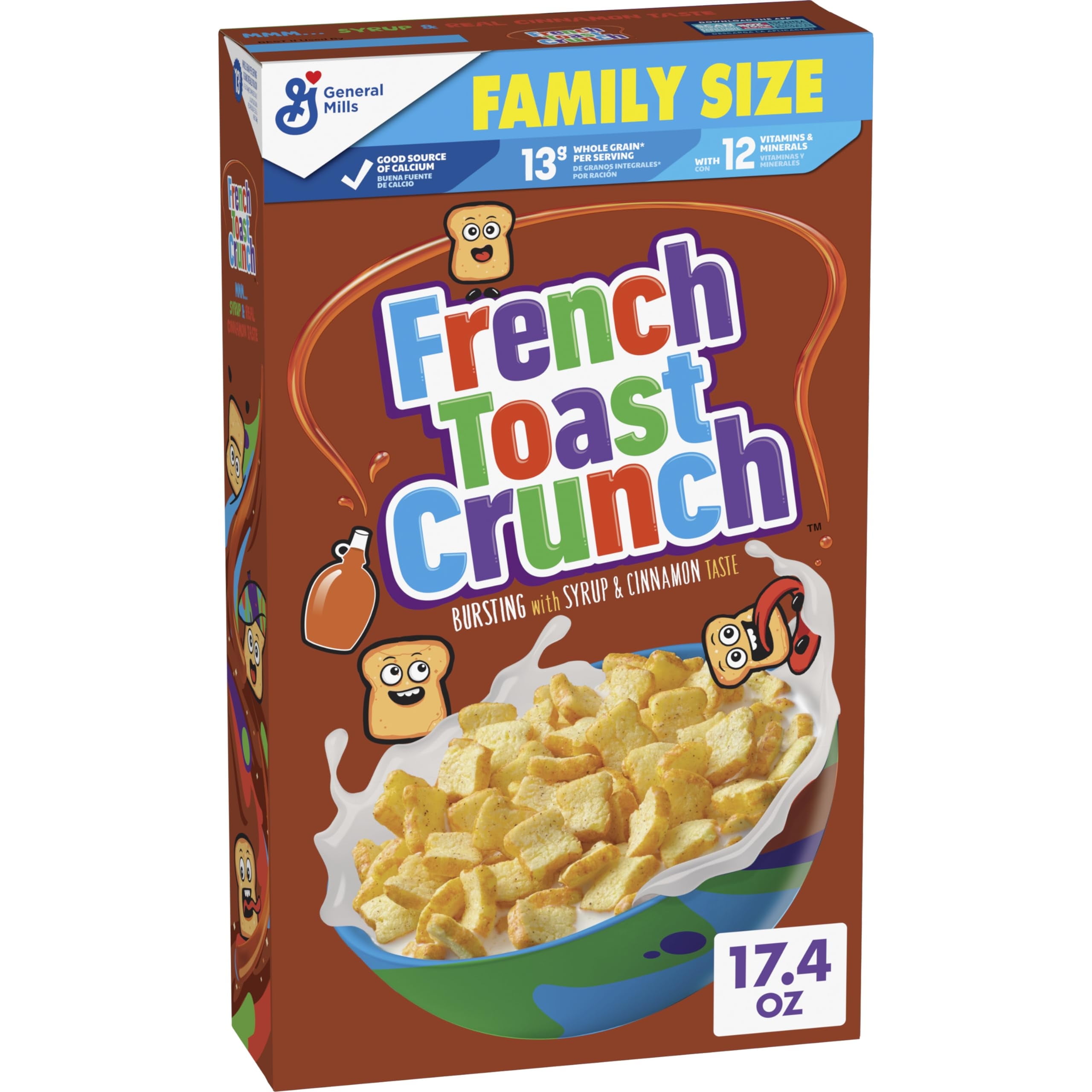 French Toast Crunch Sweetened YPF5Breakfast Cereal, 17.4 OZ Family Size Cereal Box