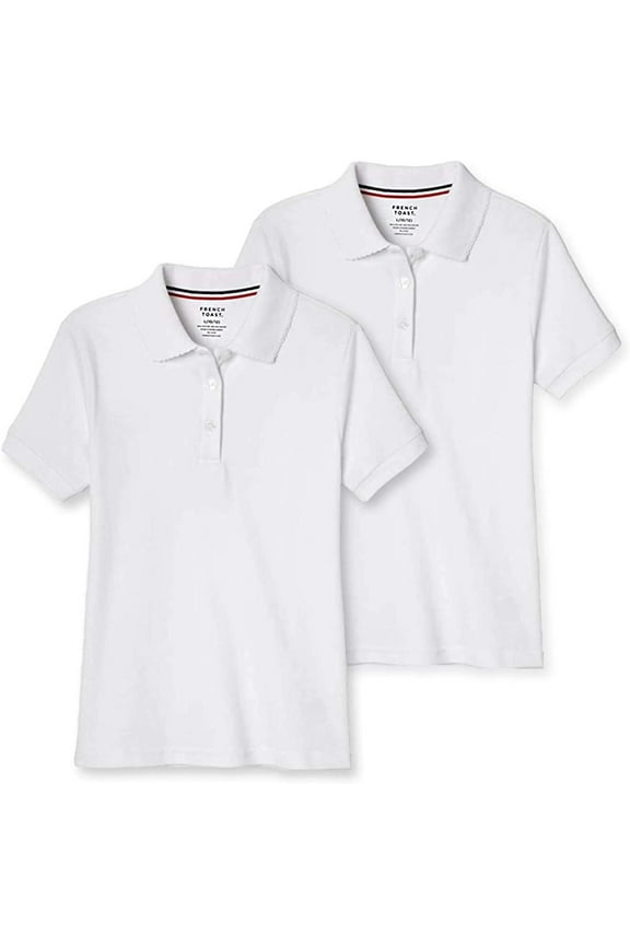 Girl's 2 Pack School Uniform Short Sleeve Polo Shirts, White, Large 10/12