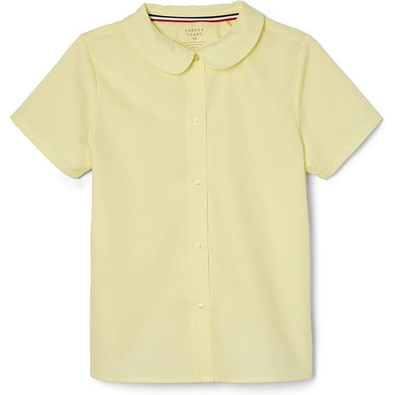 French Toast Girl's Short Sleeve Peter Pan Collar Blouse (Standard & Plus), Yellow, 10