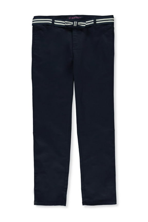 Girls' Belted Straight Leg Pants Color: navy Size: 18