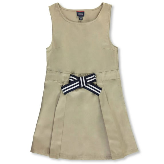 French Toast Girls' Bow Front A-Line Jumper - khaki, 5 (Little Girls)
