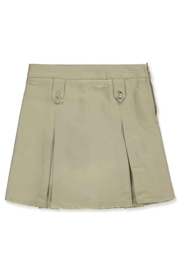 Girls' Double Pleat Rhinestone Scooter Skirt Color: khaki Size: 4