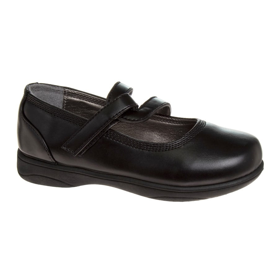 Girls' Hook & Loop Faux Leather School Shoes - Black, 4