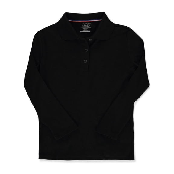 French Toast Girls’ L/S Fitted Knit Polo with Picot Collar Color: black Size: 18 - 20