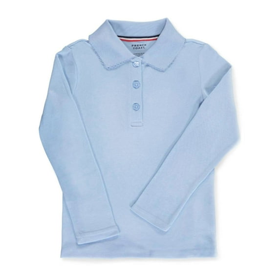 French Toast Girls’ L/S Fitted Knit Polo with Picot Collar Color: blue Size: 14 - 16