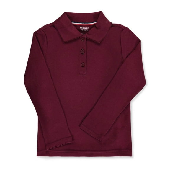 French Toast Girls’ L/S Fitted Knit Polo with Picot Collar Color: burgundy Size: 10 - 12