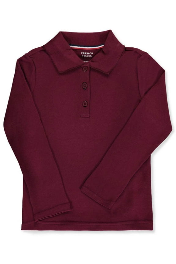 Girls’ L/S Fitted Knit Polo with Picot Collar Color: burgundy Size: 10 - 12