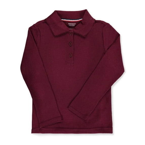 French Toast Girls’ L/S Fitted Knit Polo with Picot Collar Color: burgundy Size: 4 - 5