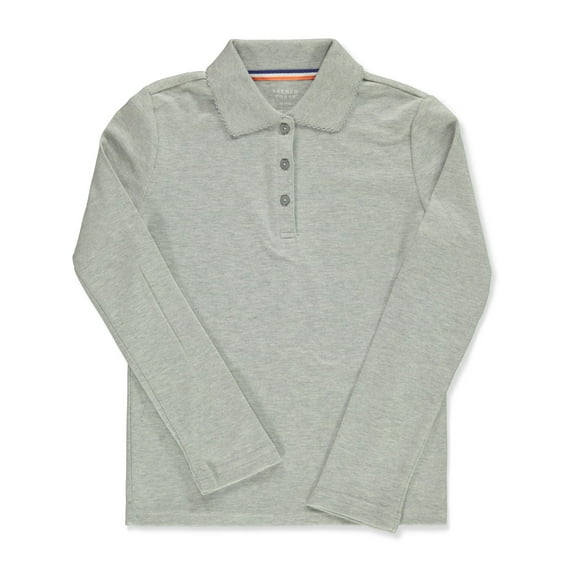 French Toast Girls’ L/S Fitted Knit Polo with Picot Collar Color: gray Size: 18 - 20