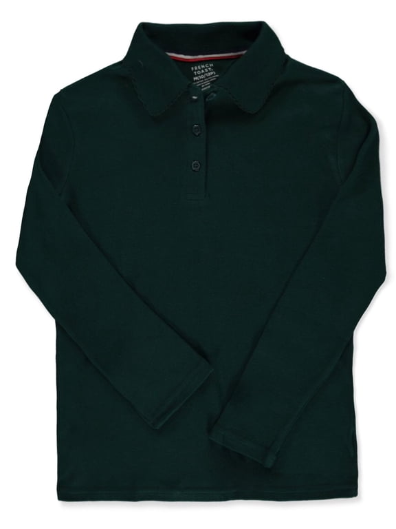 Girls’ L/S Fitted Knit Polo with Picot Collar Color: green Size: 18 - 20