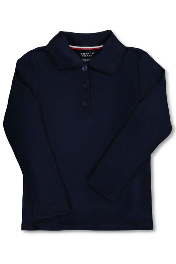 Girls’ L/S Fitted Knit Polo with Picot Collar Color: navy Size: 10 - 12