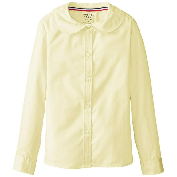 French Toast Girls Long Sleeve Peter Pan Button Down Shirt (Yellow 16)