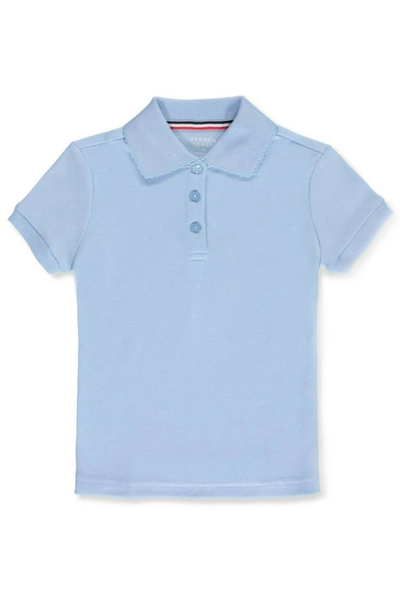 Girls' Picot Collar S/S Polo Color: blue Size: 14/16