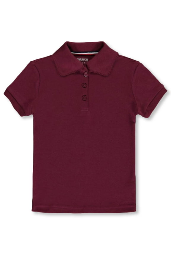 Girls' Picot Collar S/S Polo - burgundy, 10/12