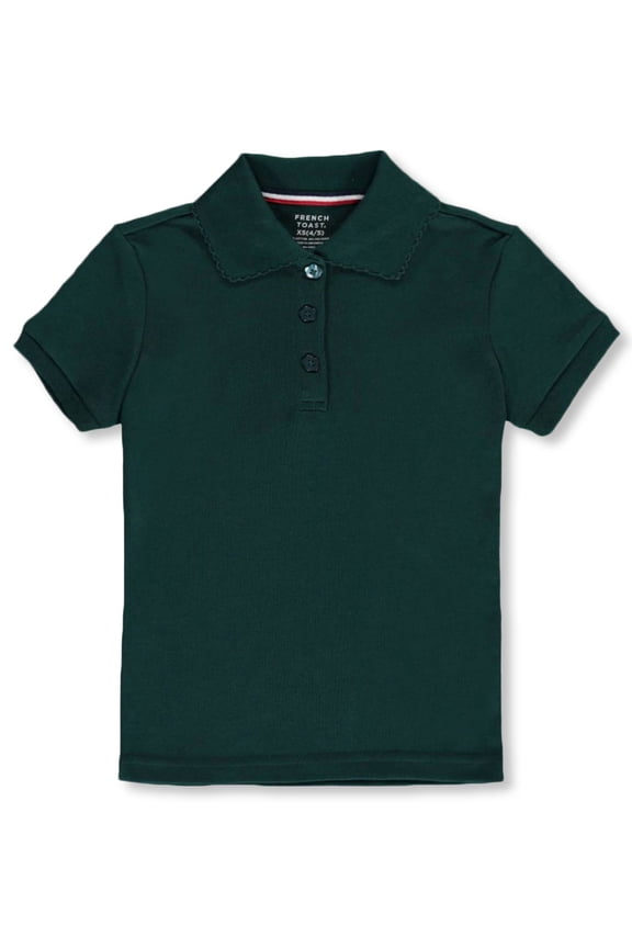 Girls' Picot Collar S/S Polo Color: green Size: 7/8
