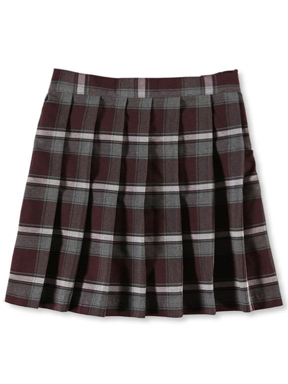 Girls School Uniform Adjustable Waist Mid Length Plaid Pleated Scooter Skirt, Sizes 4-20